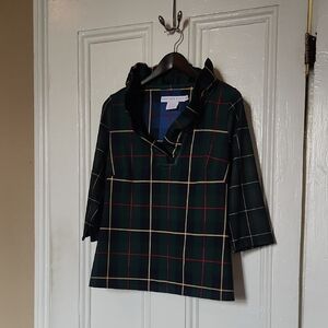 Gretchen Scott Green Blue and Red Tartan Blouse